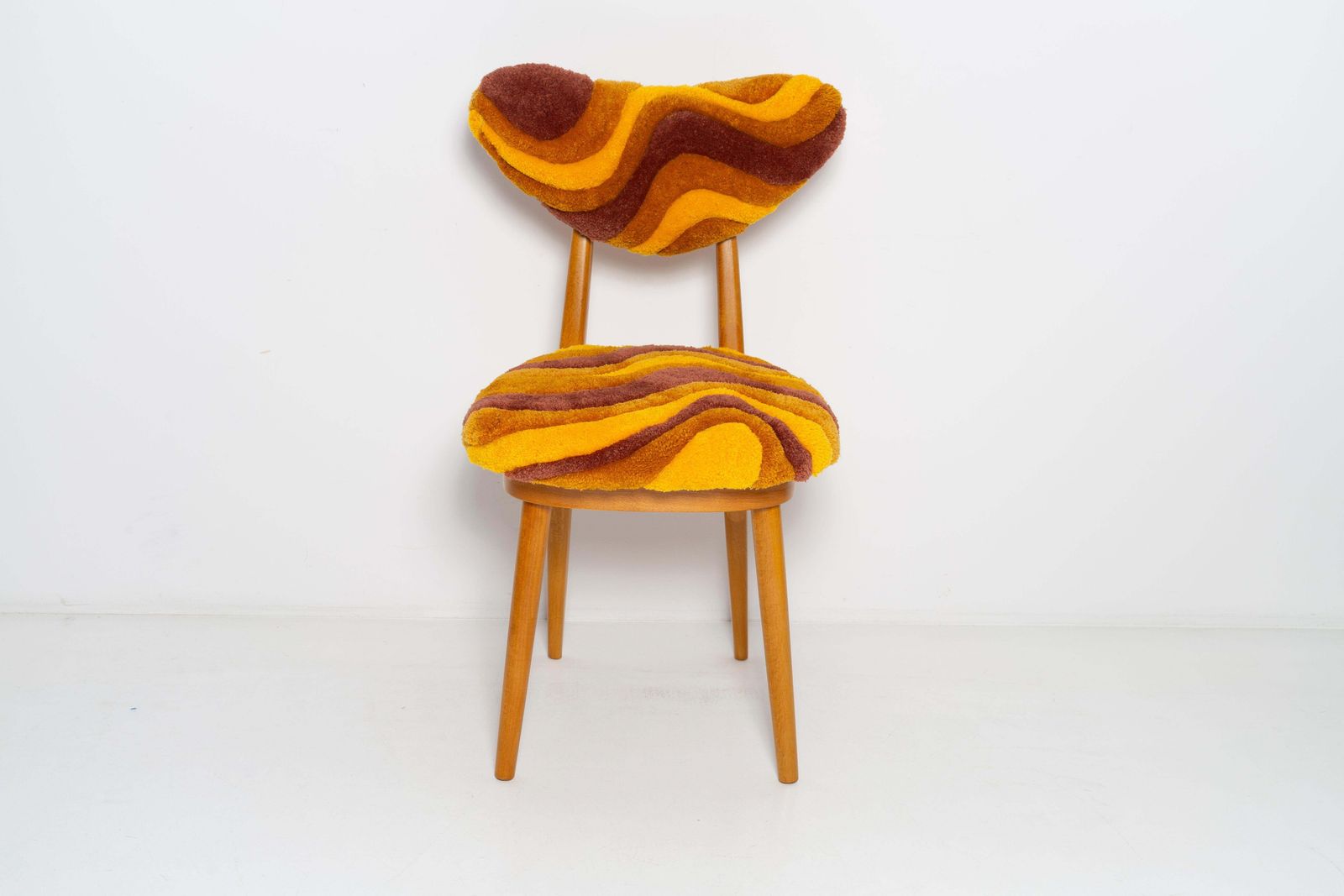 Mid Century Heart Chair In Hand Tufting Yellow Wool, Europe, Poland, 1960s photo furniture