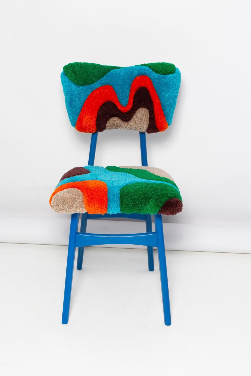 Mid Century Butterfly Chair, Hand Tufting Blue Green Orange Wool, Europe, 1960s photo for sale