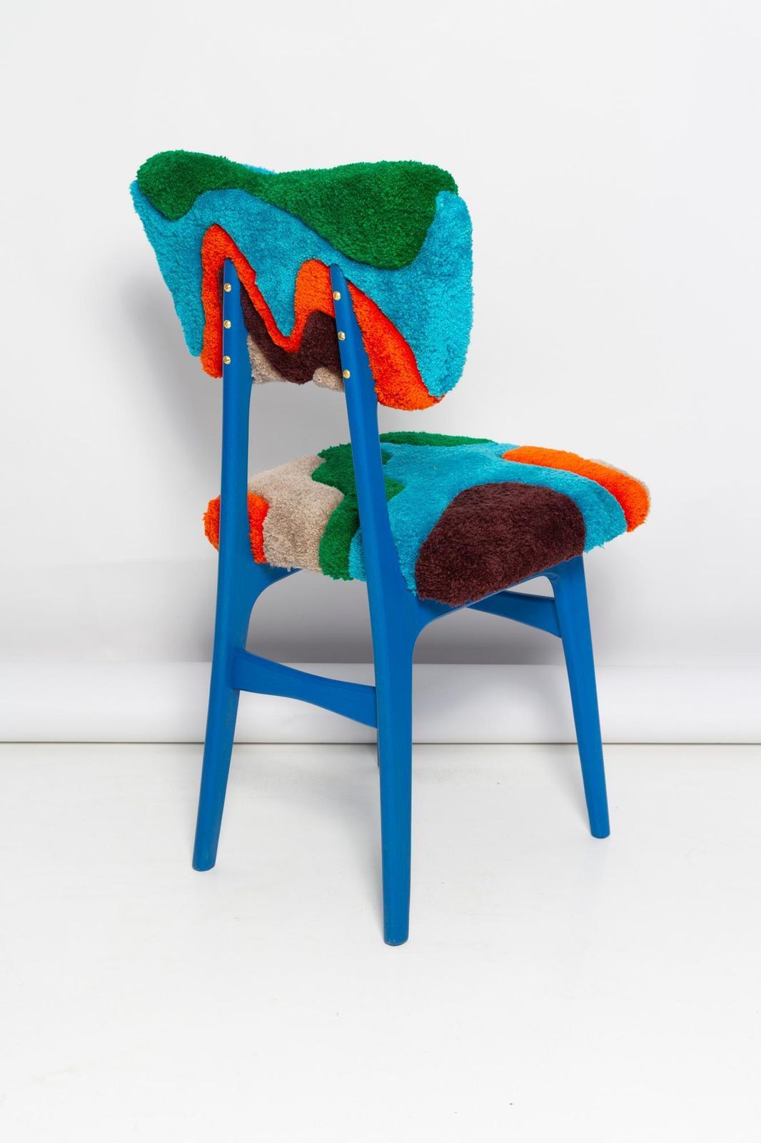 Mid Century Butterfly Chair, Hand Tufting Blue Green Orange Wool, Europe, 1960s photo vinterior