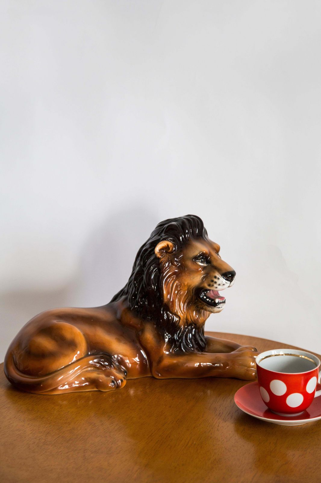 Mid Century Hand Painted Ceramic Lion Sculpture, Italy, 1960s photo furniture