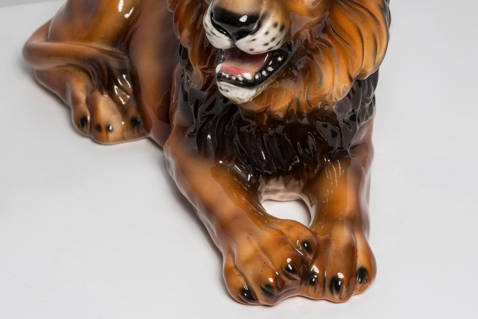 photo furniture Mid Century Hand Painted Ceramic Lion Sculpture, Italy, 1960s