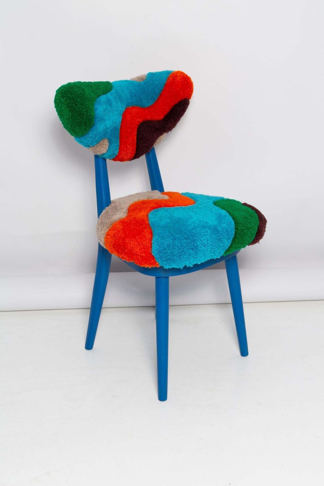 Mid Century Heart Chair In Hand Tufting Blue Green Wool, Europe, Poland, 1960s photo furniture