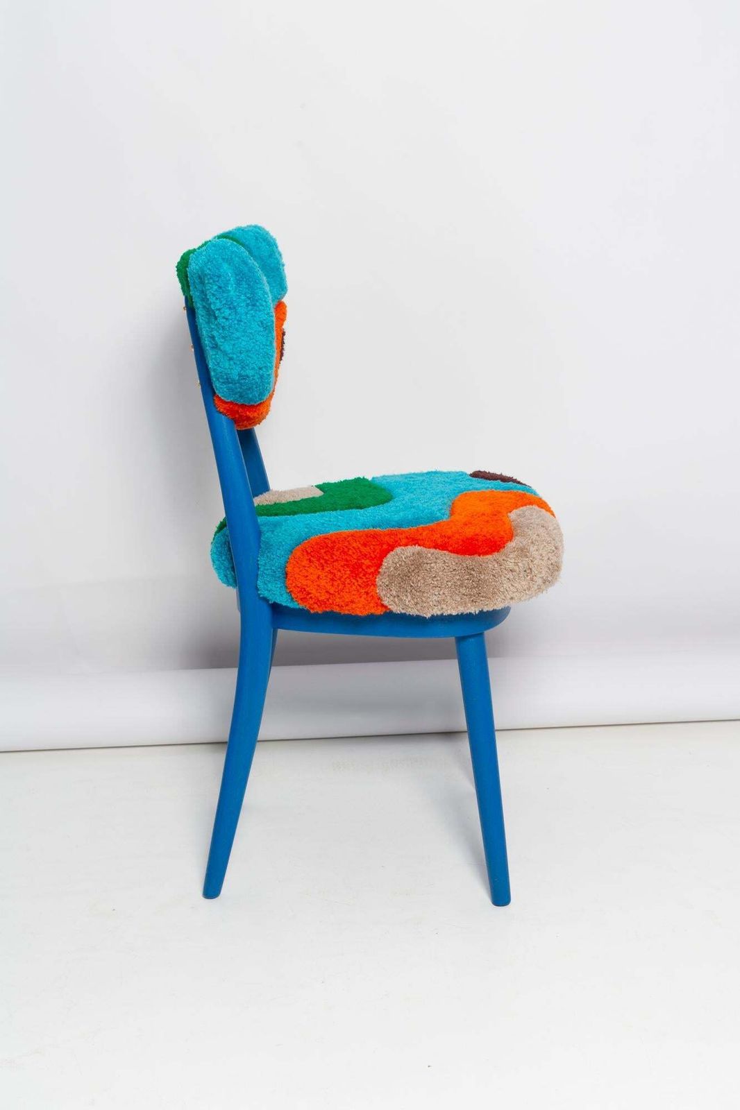 Mid Century Heart Chair In Hand Tufting Blue Green Wool, Europe, Poland, 1960s photo 842.0