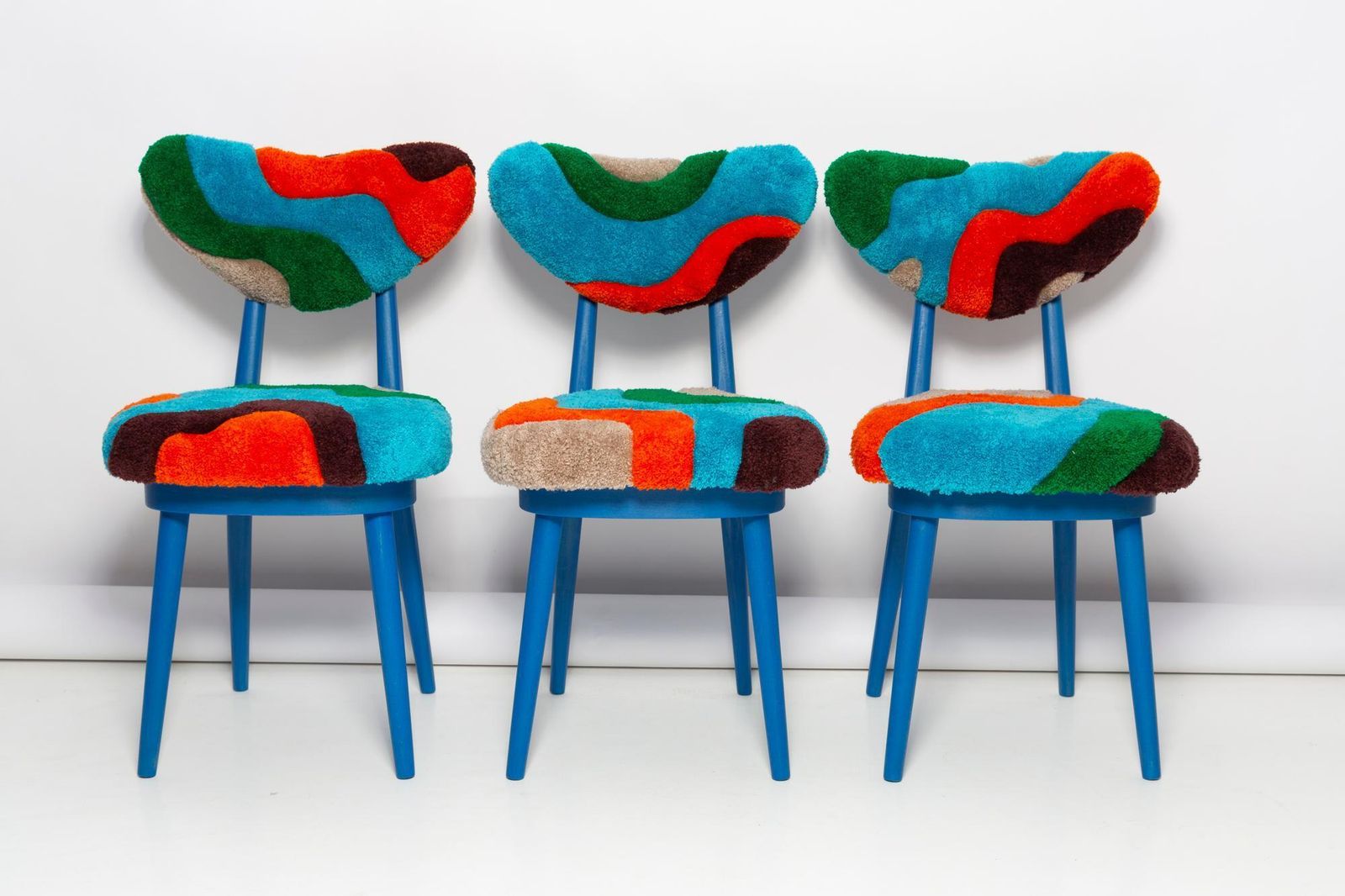 photo buy Mid Century Heart Chair In Hand Tufting Blue Green Wool, Europe, Poland, 1960s