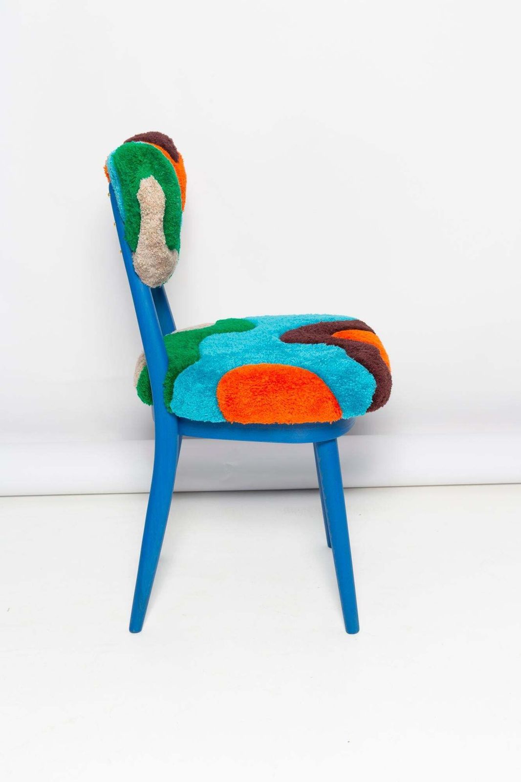 Mid Century Heart Chair In Hand Tufting Blue Wool, Europe, Poland, 1960s photo for sale