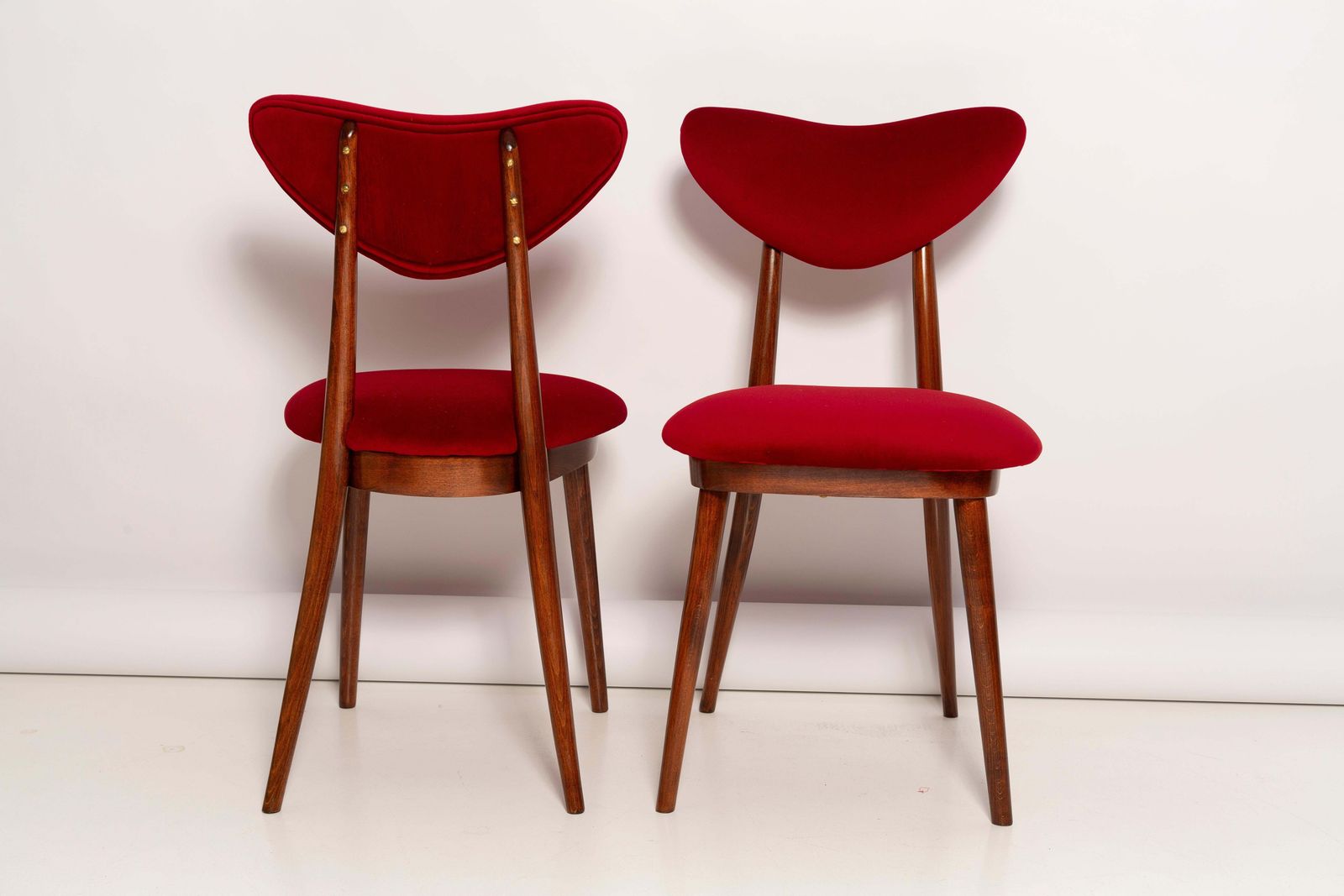 Pair Of Mid Century Red Heart Chairs, Poland, 1960s photo vinterior