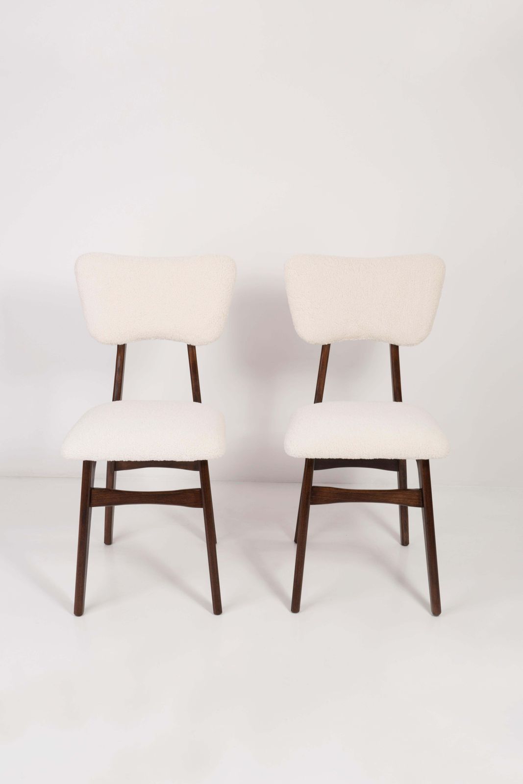 Furniture Pair Of 20th Century Light Crème Boucle Chairs, 1960s photo