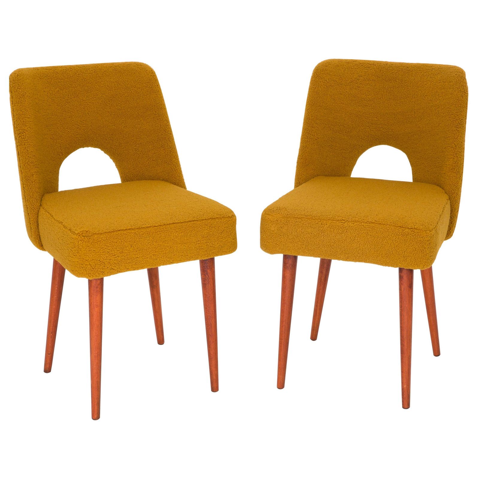 Set Van Twee Gele Oker Boucle 'Shell' Stoelen, Ca. Jaren 1960
