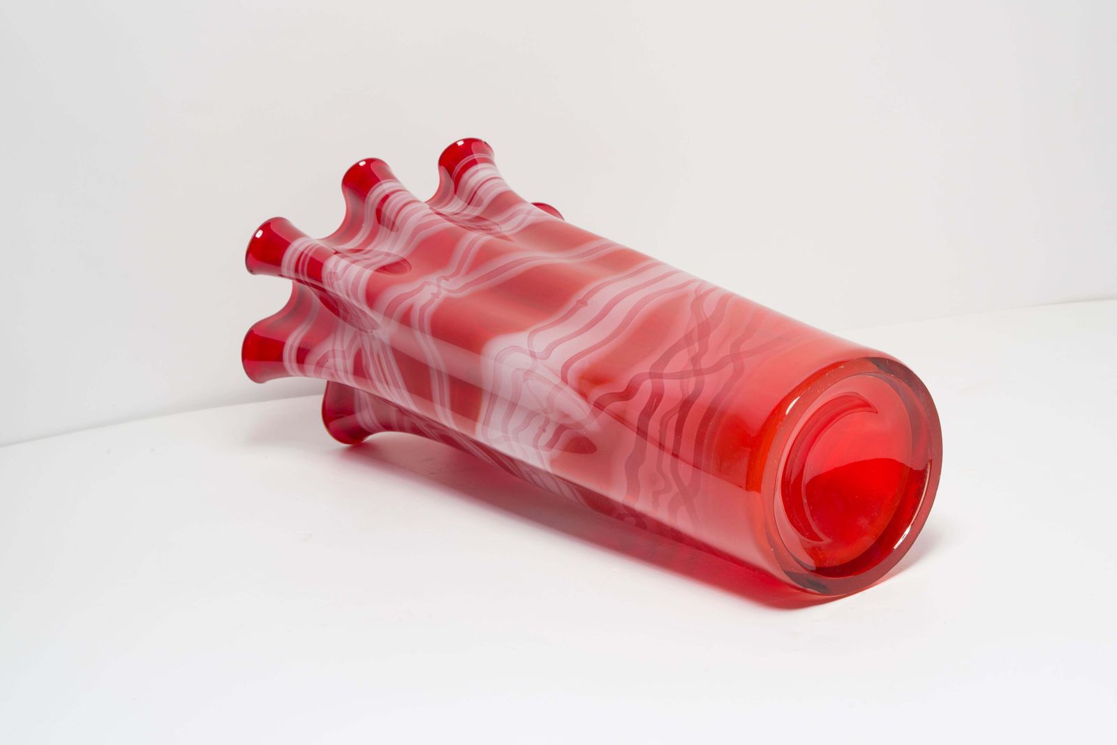 photo for sale Mid Century Artistic Glass Big Red Vase, Tarnowiec, Sulczan, Europe, 1970s