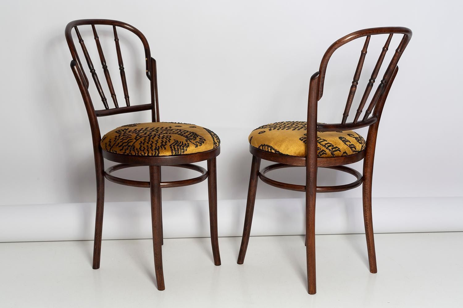 Pair Of Mid Century Beige Tiger Dedar Chairs, Fameg Factory, Poland, 1960s photo vintage