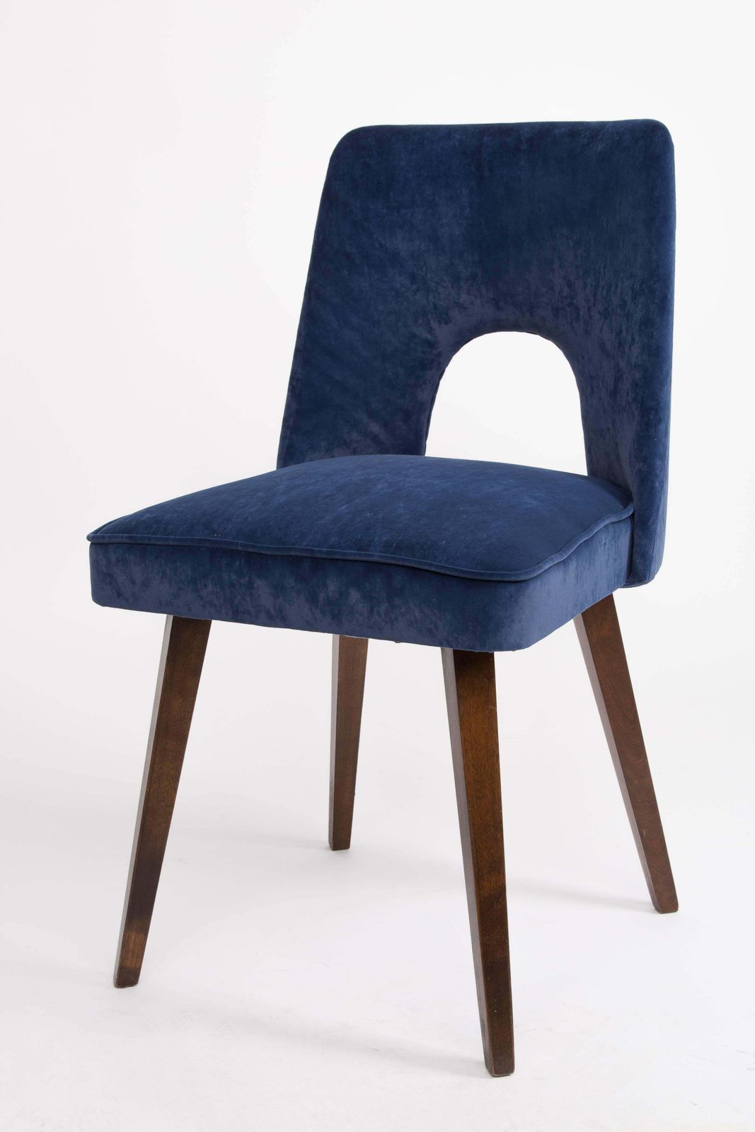 Pair Of Mid Century Navy Blue Velvet "Shell" Chairs, Poland, 1960s photo furniture