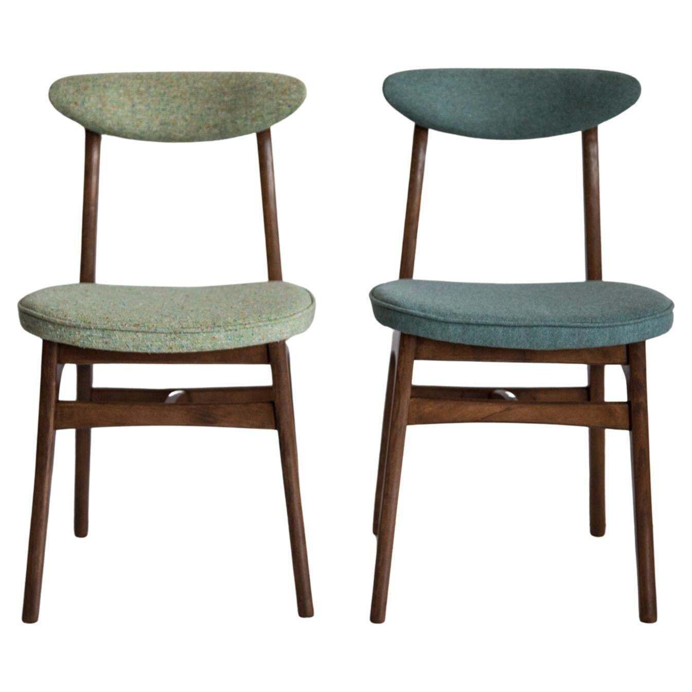 Paar Mid Century Stoelen, Groen Wol, Halas, Polen, Jaren 1960