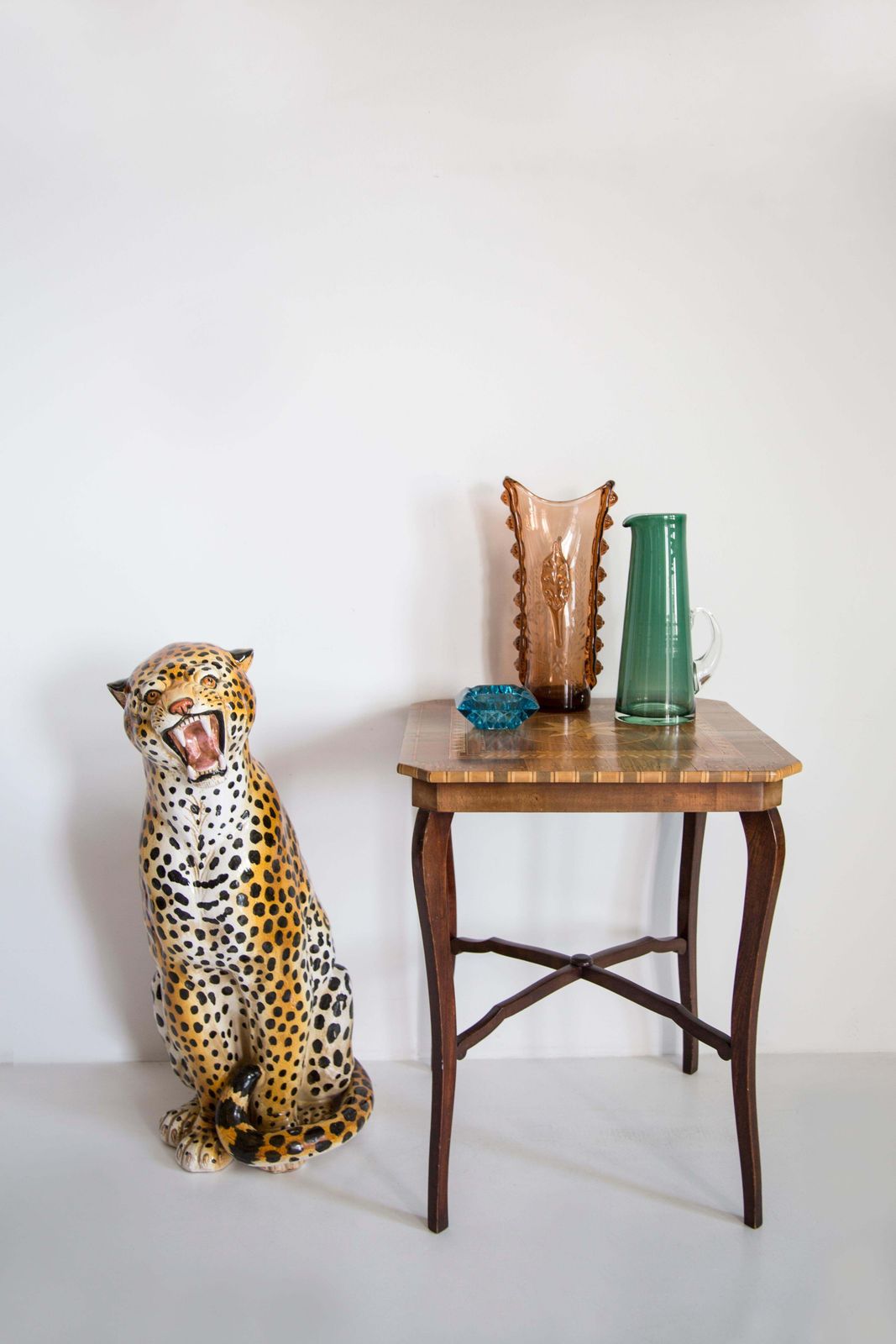 Midcentury Big Cheetah Hand Painted Terracotta Ceramic Sculpture, Italy, 1960s photo furniture