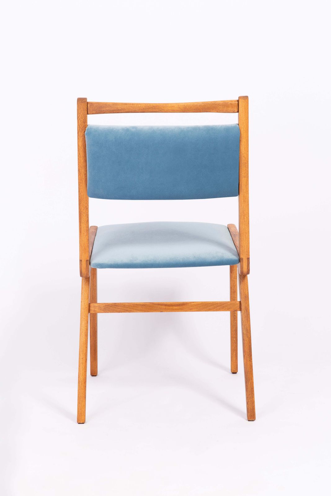 Set Of Three 20th Century Blue White And Red Velvet Chairs, Poland, 1960s photo buy
