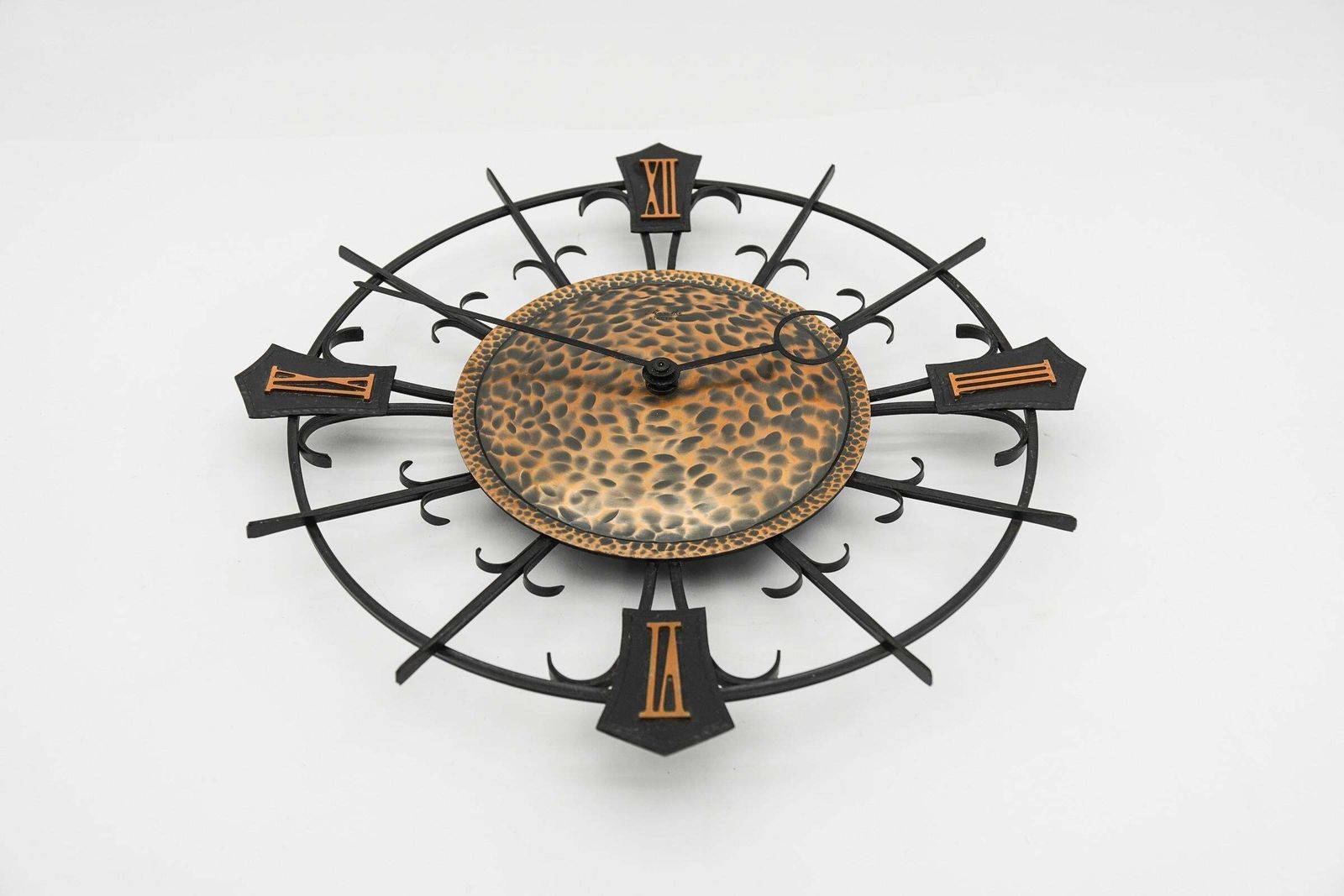 Mid Century Modern Iron And Copper Wall Clock By Mauthe Electric, 1960s photo furniture