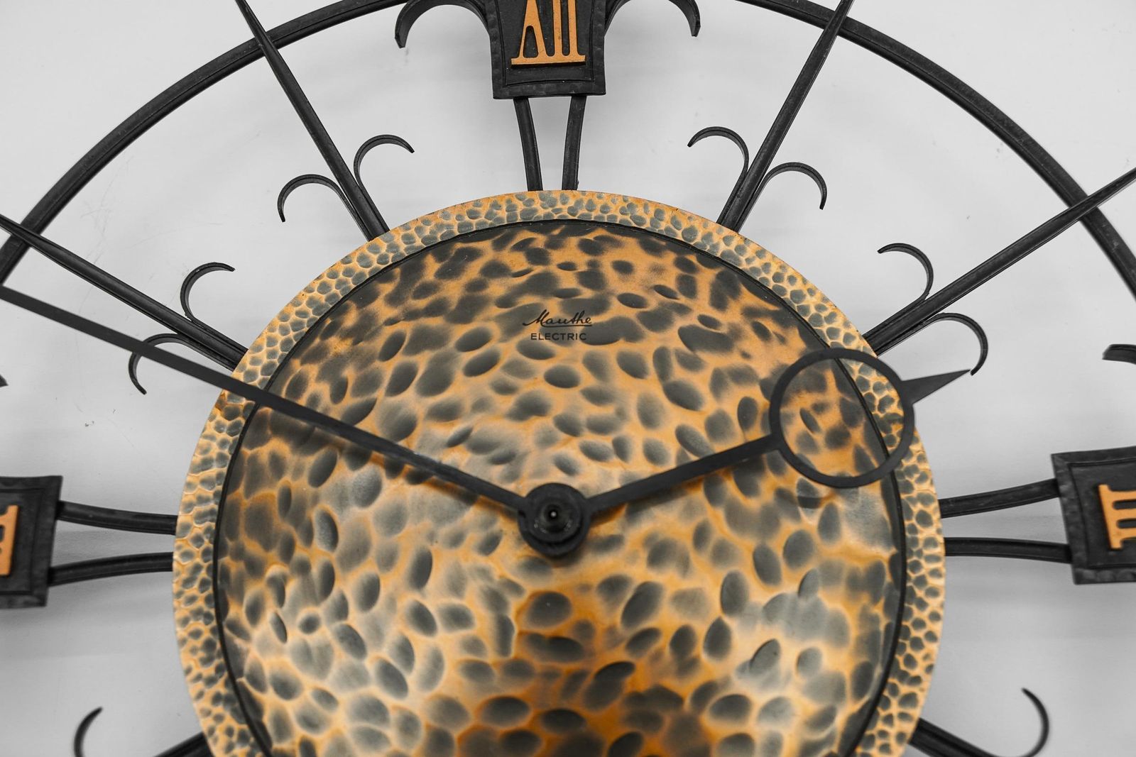 Mid Century Modern Iron And Copper Wall Clock By Mauthe Electric, 1960s photo 639.0