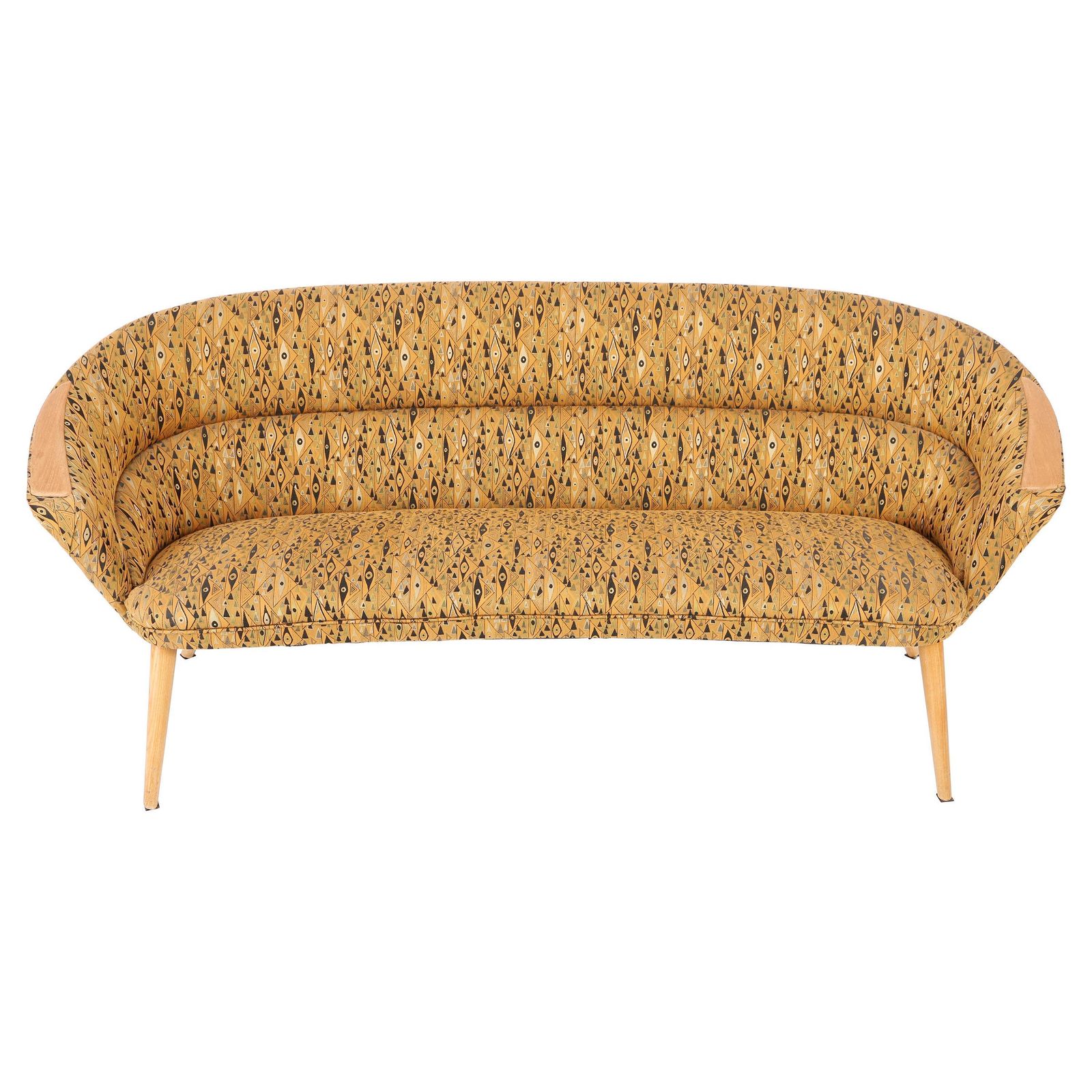 Clubsofa Met Organische Vorm En Geel Patroon, Hollywood Regency, Duitsland, Ca. Jaren 1960