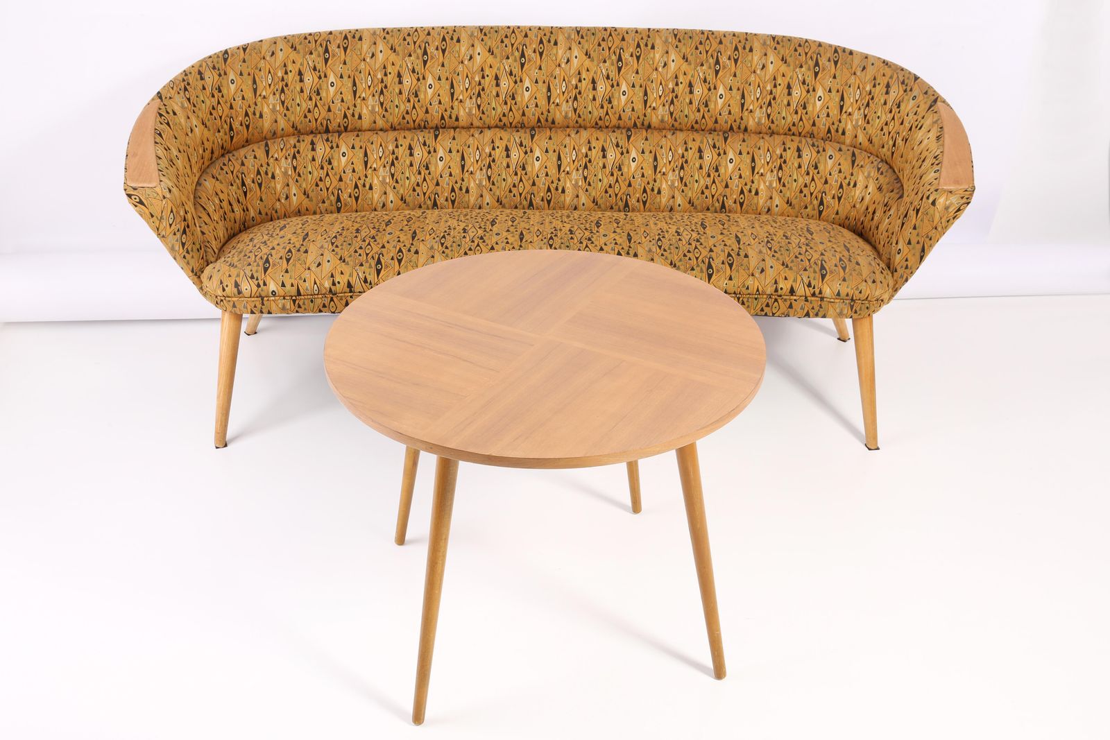 Organic Shape Yellow Pattern Club Sofa, Hollywood Regency, Germany, 1960s photo furniture