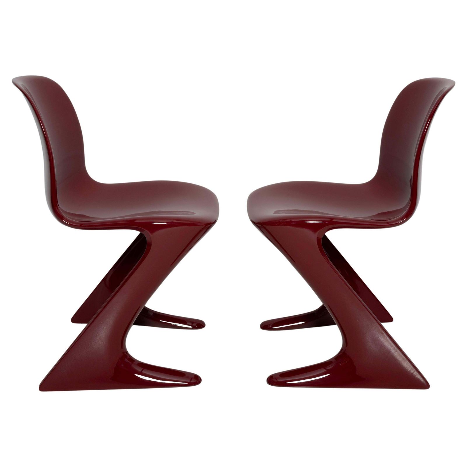Pair Of Dark Red Wine Kangaroo Chairs Designed By Ernst Moeckl, Germany, 1968