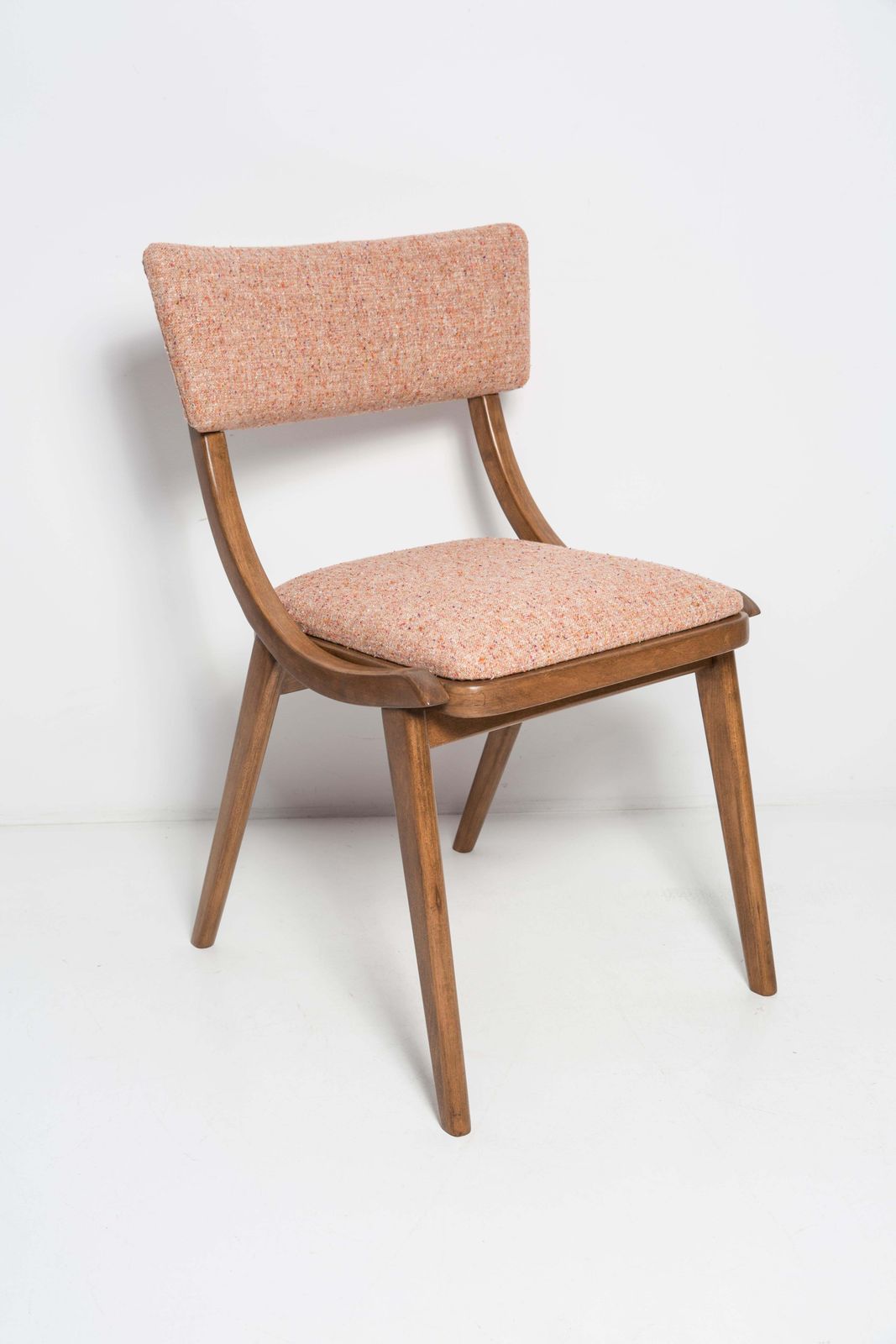 Set Of Four Mid Century Modern Bumerang Chairs, Peach Orange Wool, Poland, 1960s photo furniture