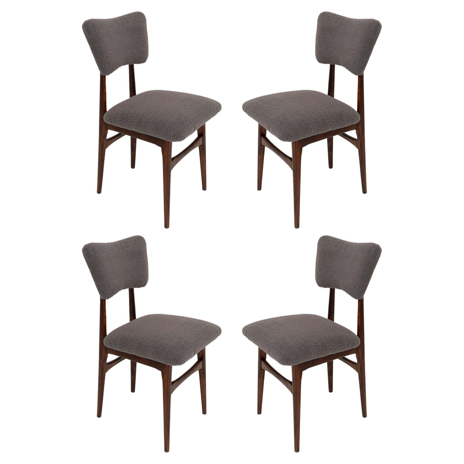 Four Mid Century Dark Gray Boucle Butterfly Chairs, Europe, 1960s
