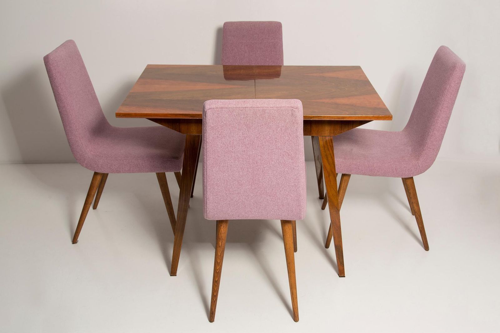 Furniture Midcentury Walnut Kitchen Table And Chairs, Danuta Lewandowska, Poland, 1960s photo