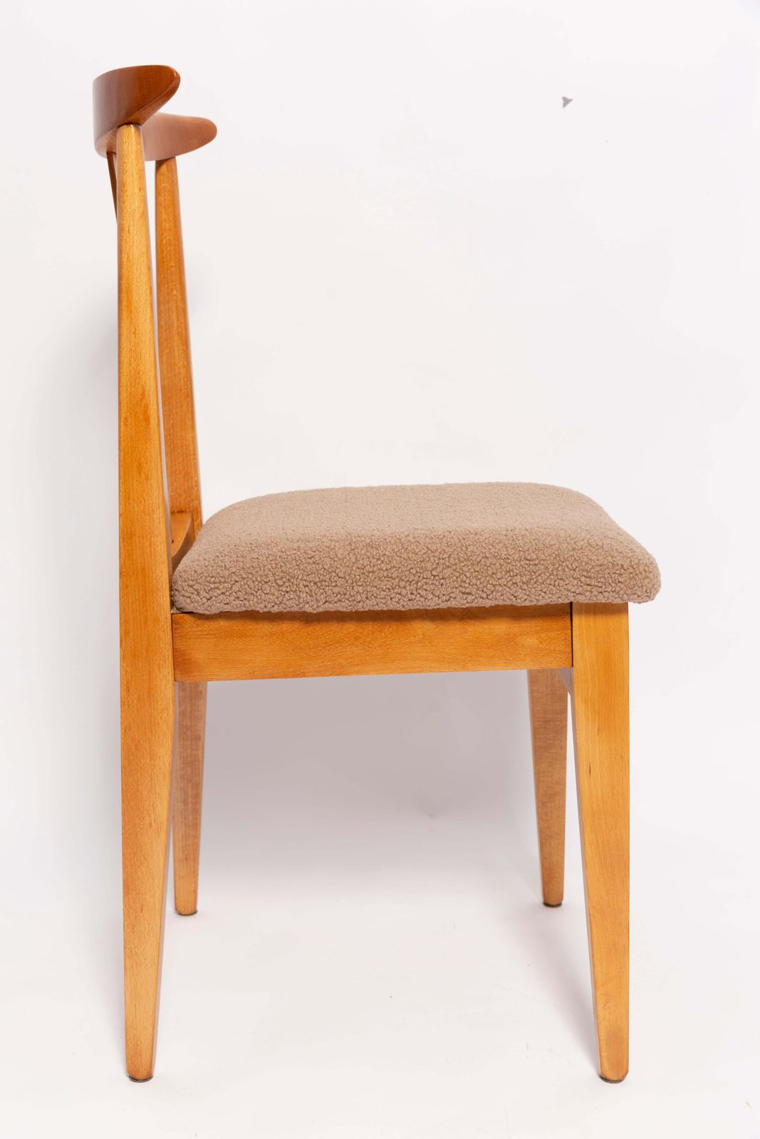 Set Of 4 Mid Century Latte Boucle Chairs, Light Wood, M. Zielinski, Europe 1960s photo 2041.0
