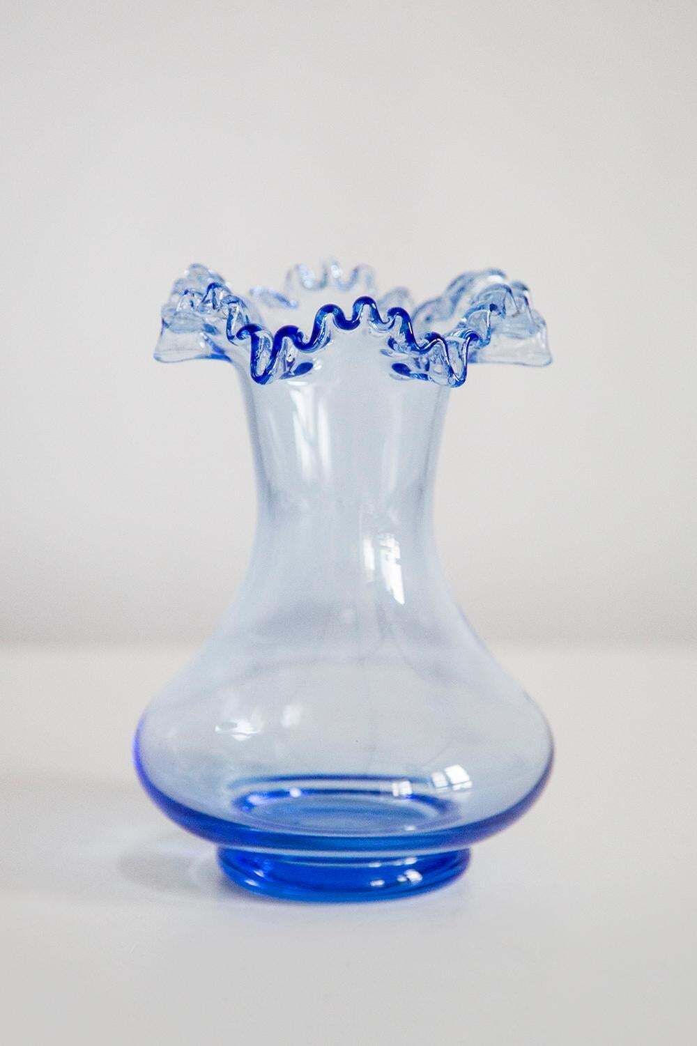 Midcentury Glass Light Blue Vase With A Frill, Europe, 1960s photo buy