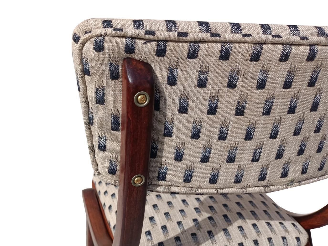 Mid Century Modern Bumerang Stoel, Lichtcrème Witte Jacquard, Polen, Jaren 1960 photo vinterior