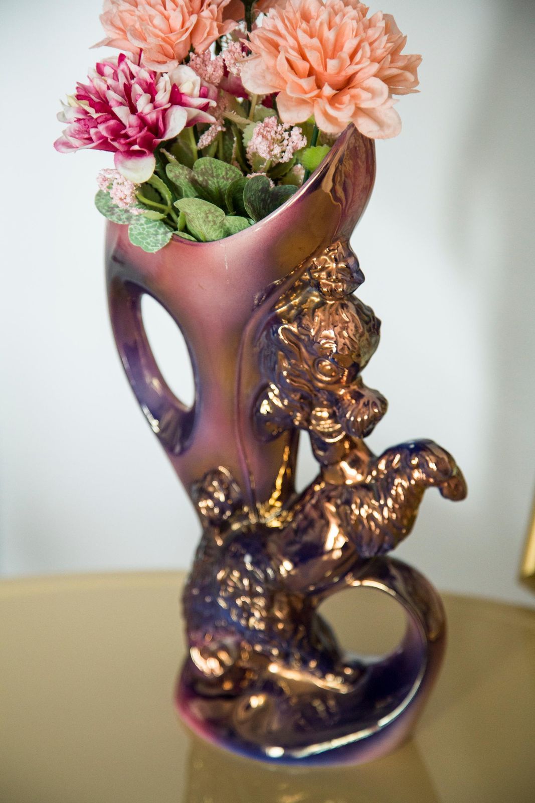 Midcentury Porcelain Vase With Poodle Dog, Hand Painted, Europe, 1960s photo for sale