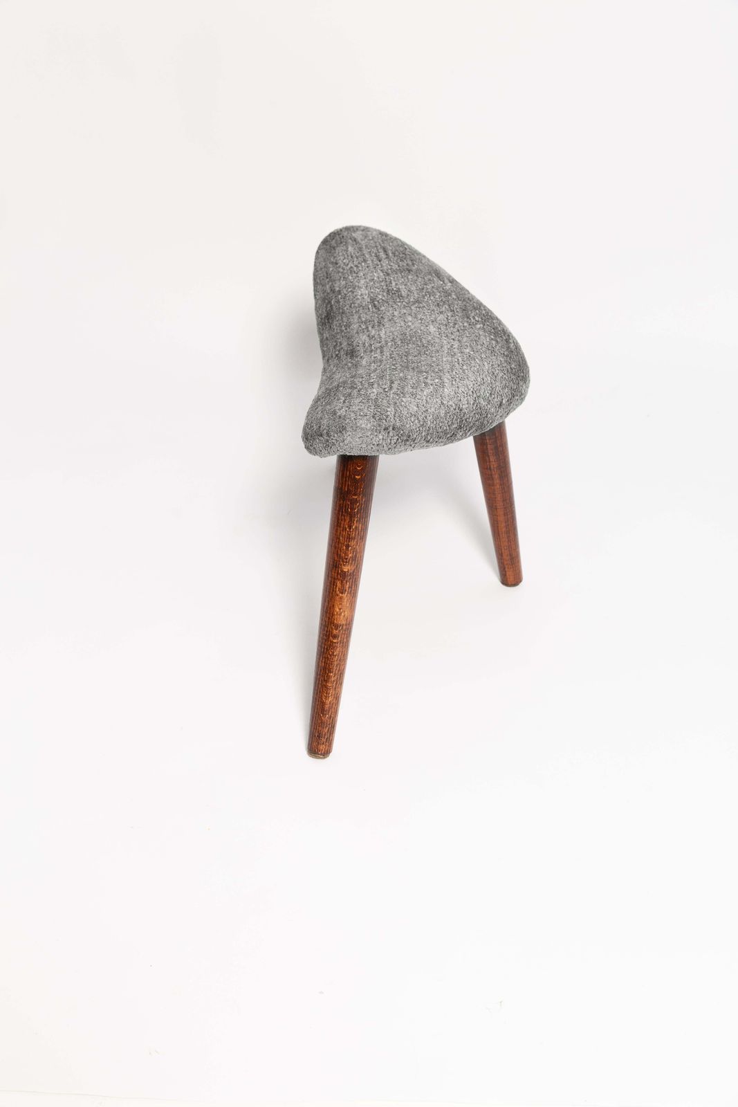photo vintage Mid Century Heart Chair And Stool, Gray Velvet, Dark Wood, Europe 1960s