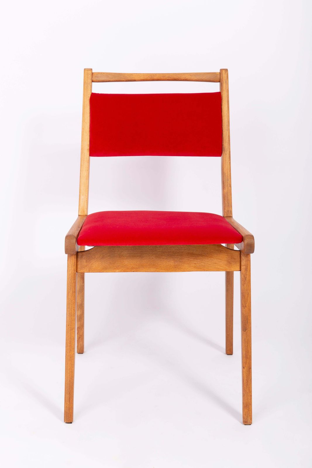 Set Of Four 20th Century Red Velvet Chairs, By Rajmund Halas, Poland, 1960s photo vintage