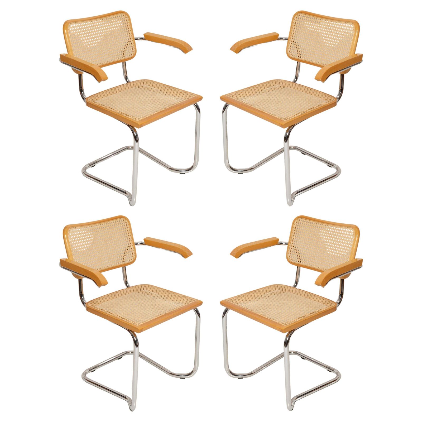 Set Of Four Midcentury Cesca Rattan Chairs, Marcel Breuer, Italy, 1960s