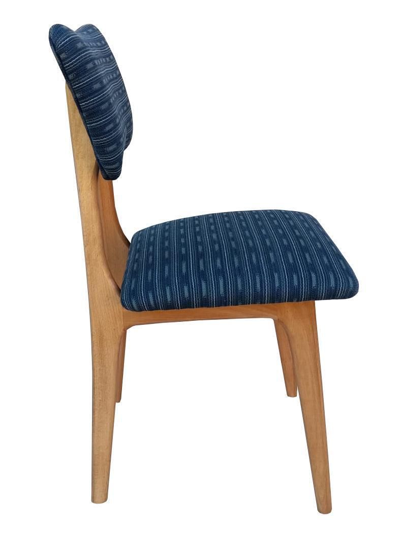 Four Mid Century Butterflies Chairs, Blue Jacquard, Light Wood Europe, 1960s photo Furniture