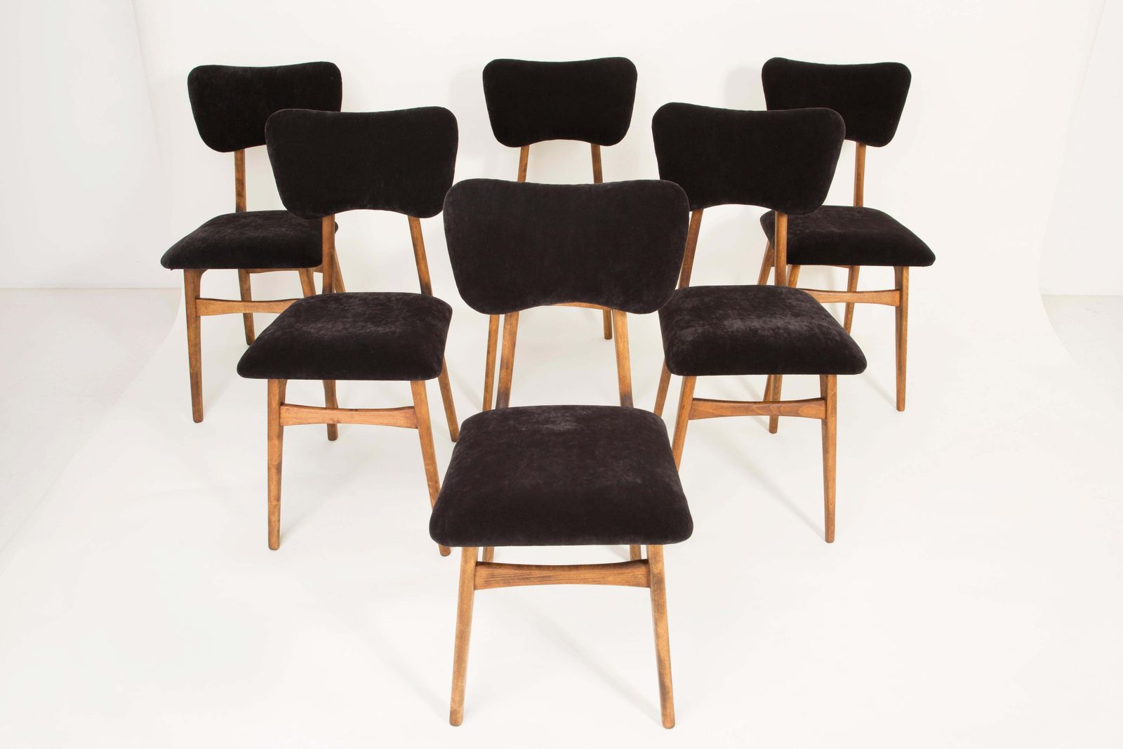Set Of Six 20th Century Black Velvet Chairs, Europe, 1960s photo furniture