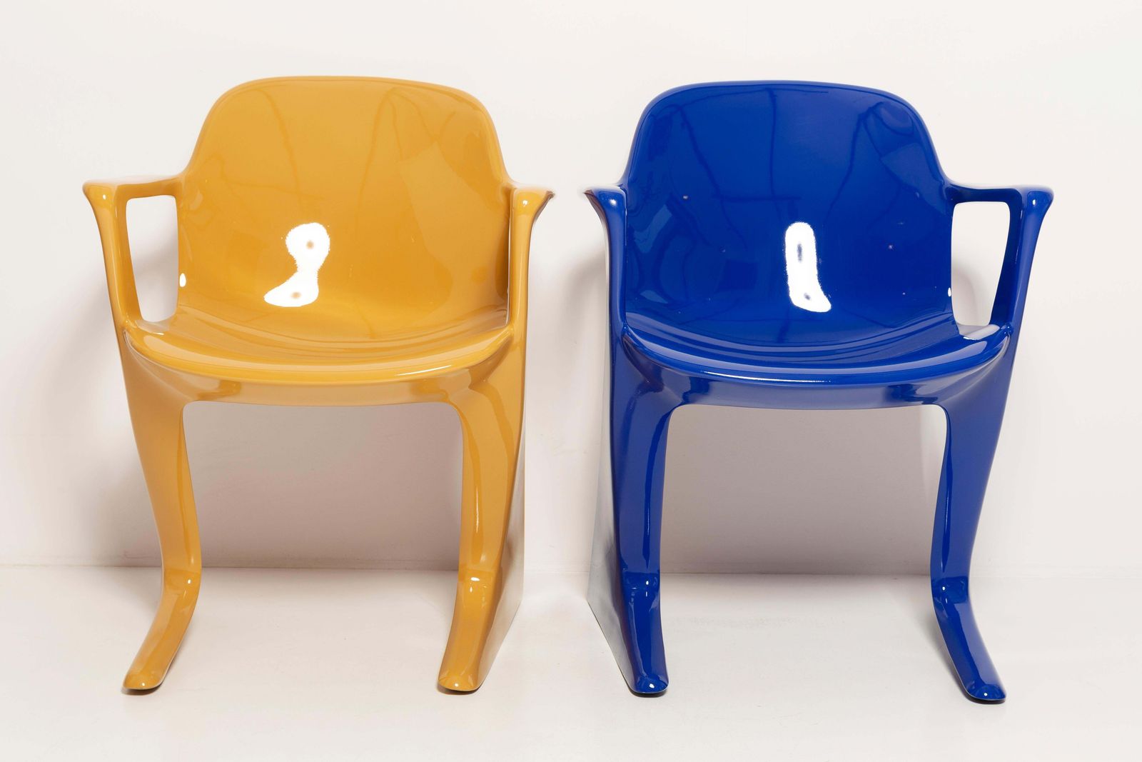 Two Mid Century Mustard And Blue Kangaroo Chairs Ernst Moeckl, Germany, 1968 photo vinterior