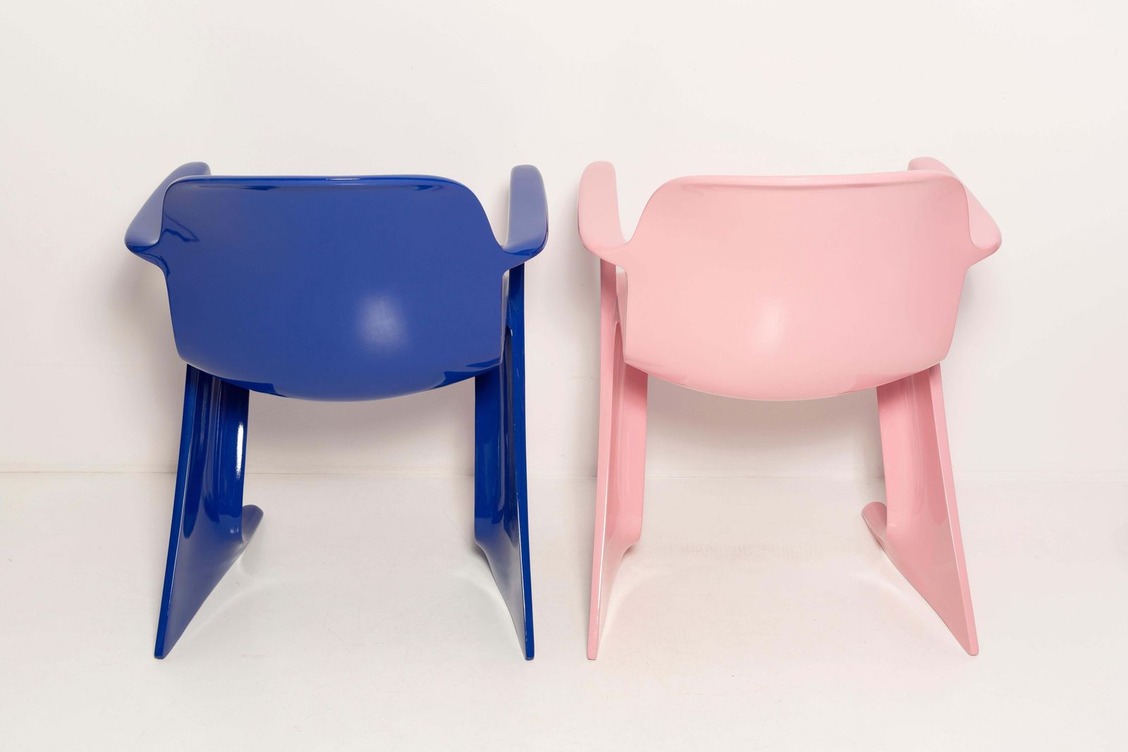Two Mid Century Baby Pink And Blue Kangaroo Chairs, Ernst Moeckl, Germany, 1968 photo furniture
