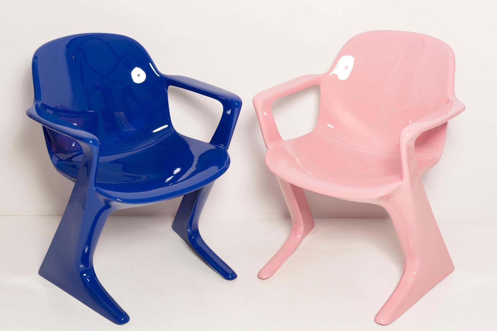 Two Mid Century Baby Pink And Blue Kangaroo Chairs, Ernst Moeckl, Germany, 1968 photo Furniture