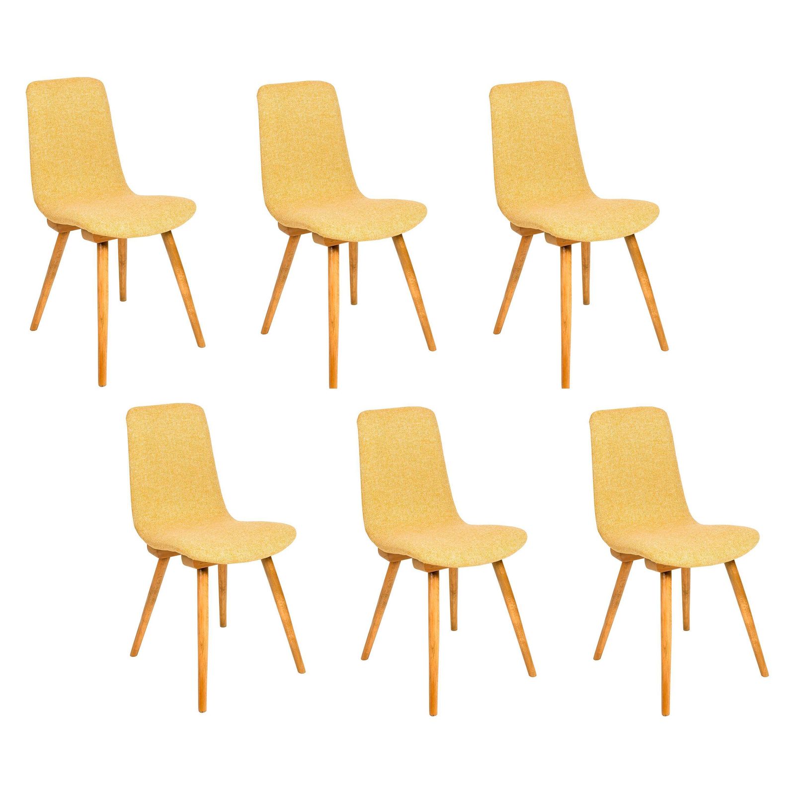Set Van Zes Gele Vintage Stoelen Van Fameg, Ca. Jaren 1960, Polen