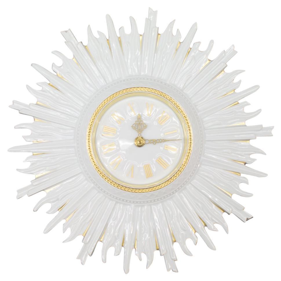Very Rare Hutschenreuther Sunburst Wall Clock In Porcelain, Germany, 1960s