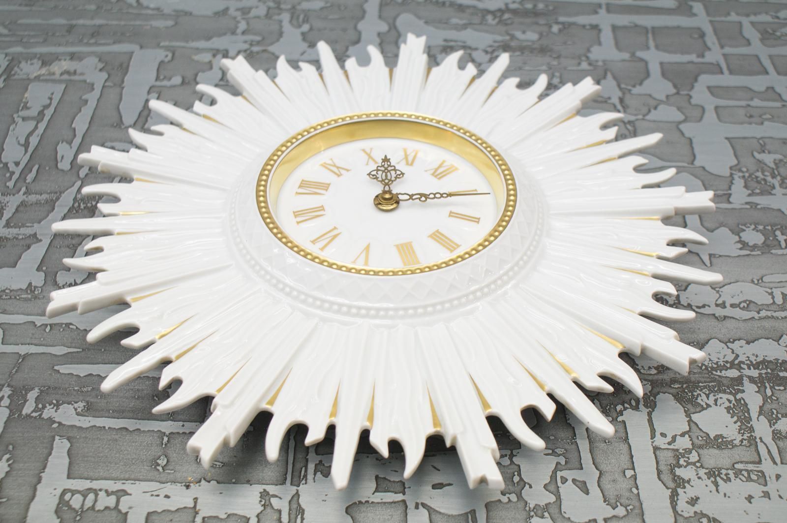 Very Rare Hutschenreuther Sunburst Wall Clock In Porcelain, Germany, 1960s photo furniture