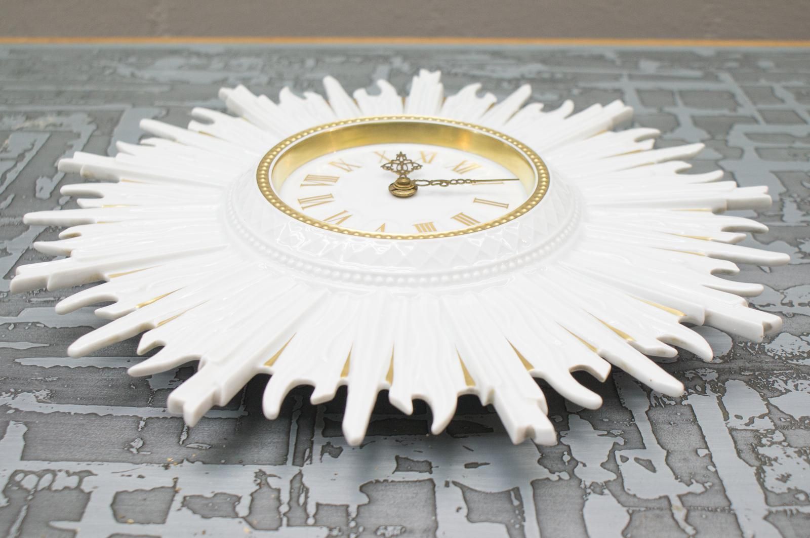 Very Rare Hutschenreuther Sunburst Wall Clock In Porcelain, Germany, 1960s photo for sale