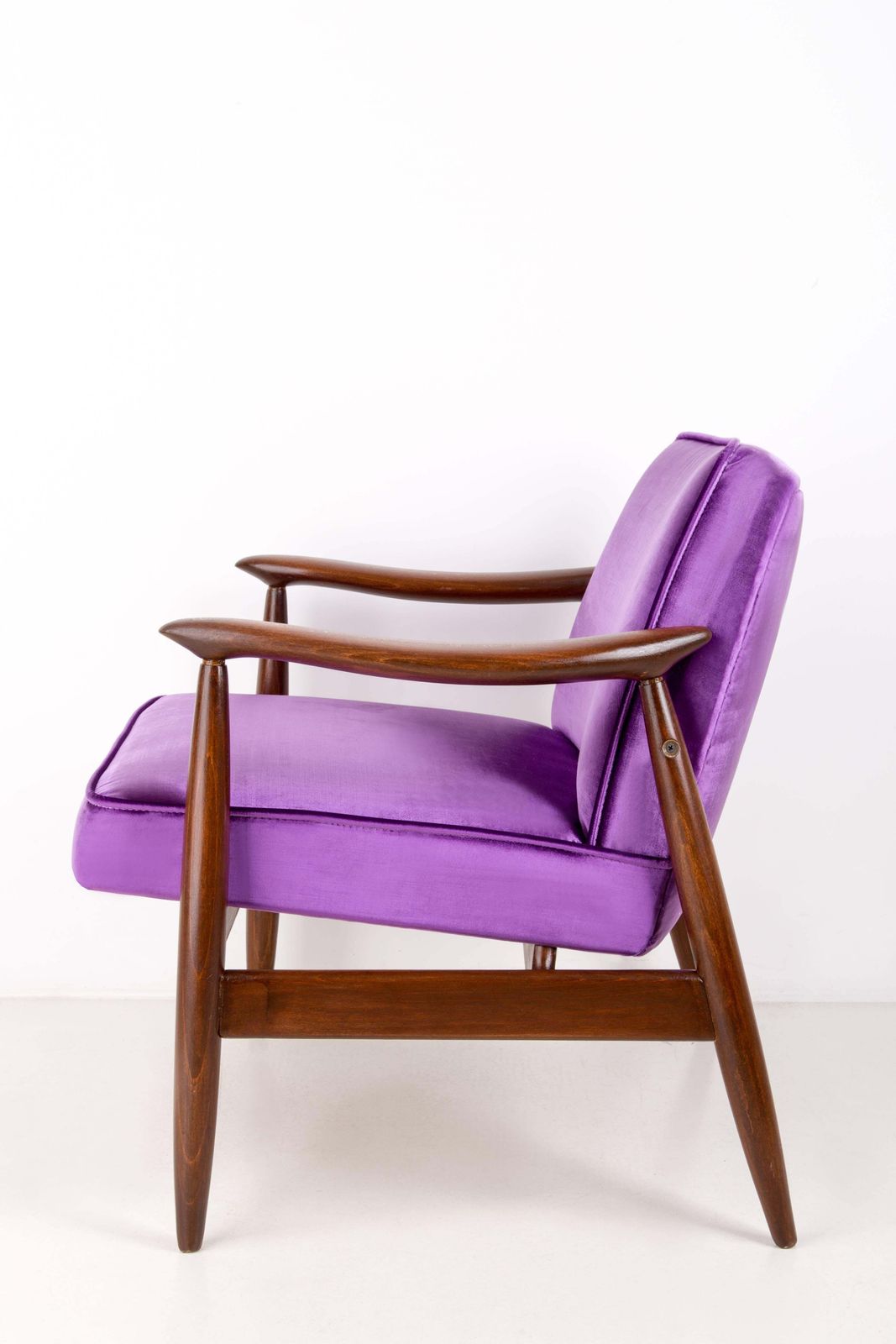 Mid Century Velvet Ultra Violet Pantone Armchair, By J. Kedziorek, Europe, 1960s photo Furniture