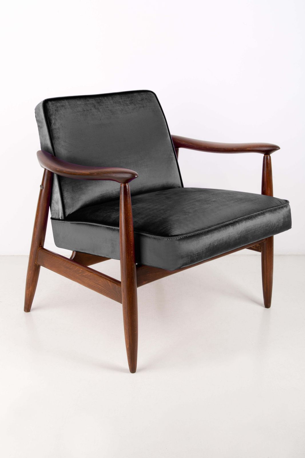 Mid Century Velvet Black Armchair, Designed By J. Kedziorek, Europe, 1960s photo furniture