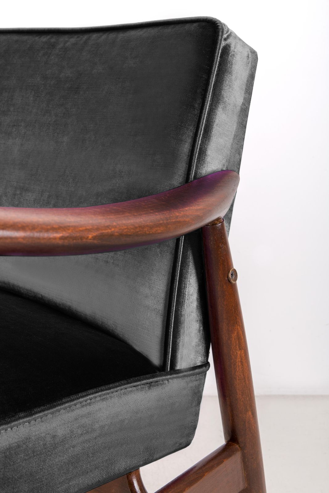 Mid Century Velvet Black Armchair, Designed By J. Kedziorek, Europe, 1960s photo vinterior