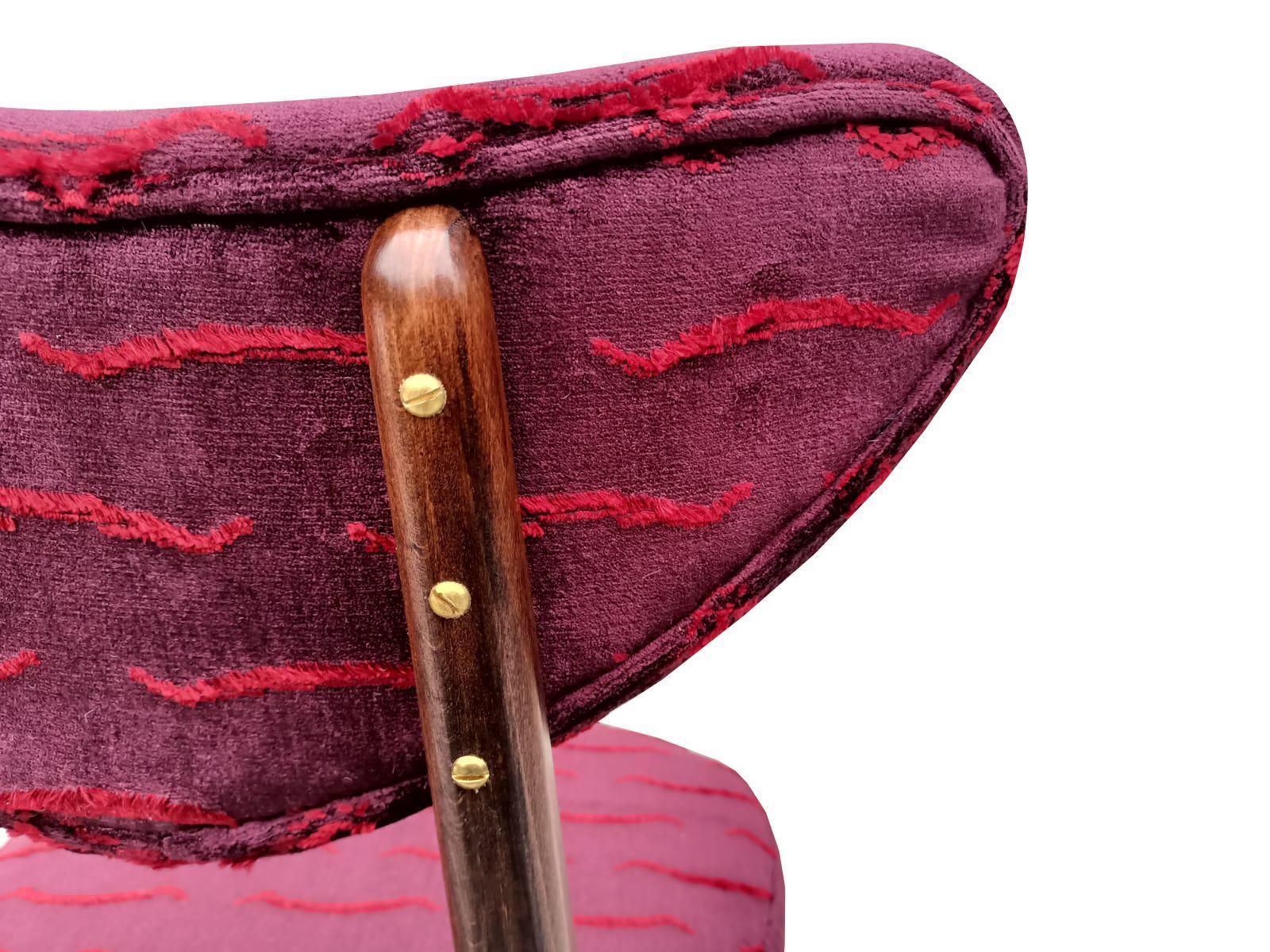 Four Mid Century Heart Chairs In Nouvelles Vagues Burgundy Velvet, Europe, 1960s photo 2718.0