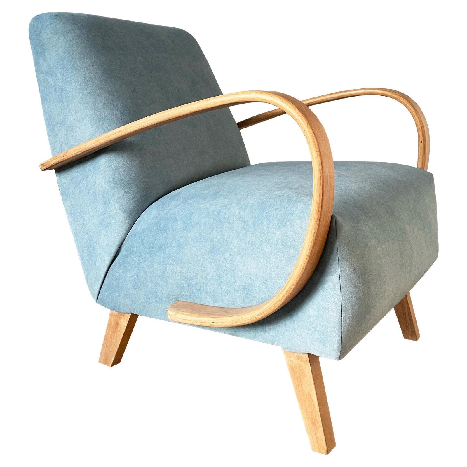Mid Century Blue Velvet Armchair By J. Halabala, Czech Republic, 1950s