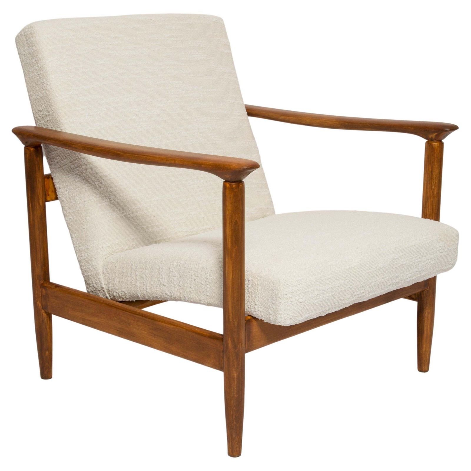 Mid Century Witte Bouclé Fauteuil, Gfm 142, Edmund Homa, Europa, Jaren 1960