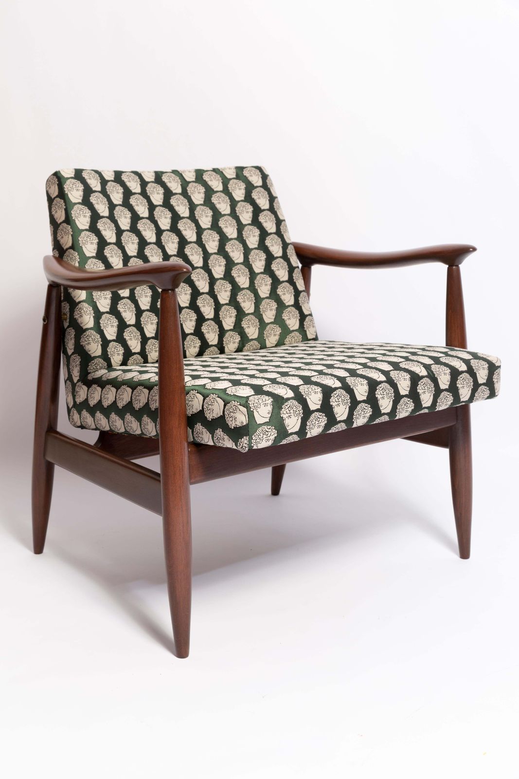 Midcentury David Print Emerald Armchair, Designed By J Kedziorek, Europe, 1960s photo vinterior