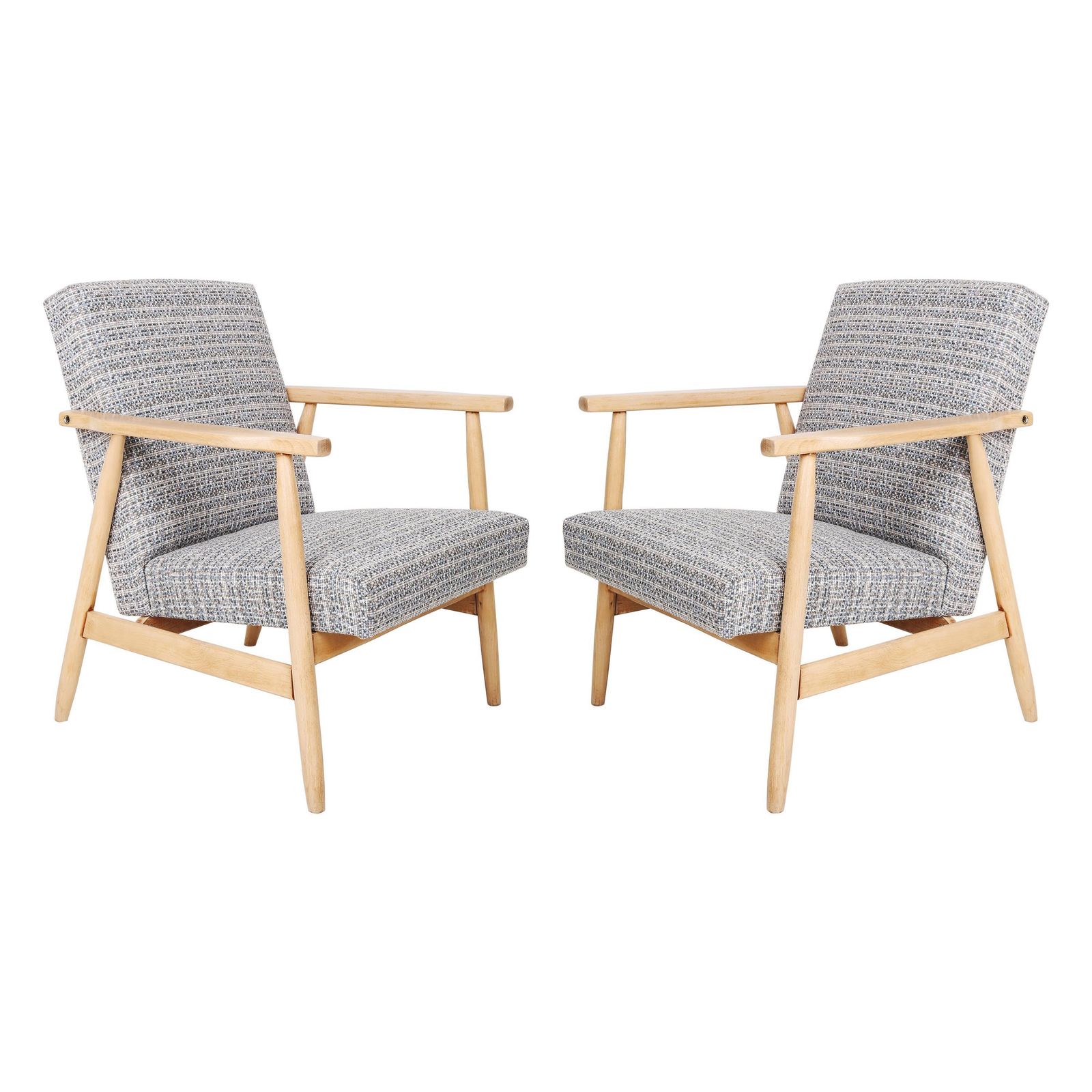 Pair Of Midcentury Blue Pixel Armchairs, Beechwood, H.Lis, Poland, 1960s